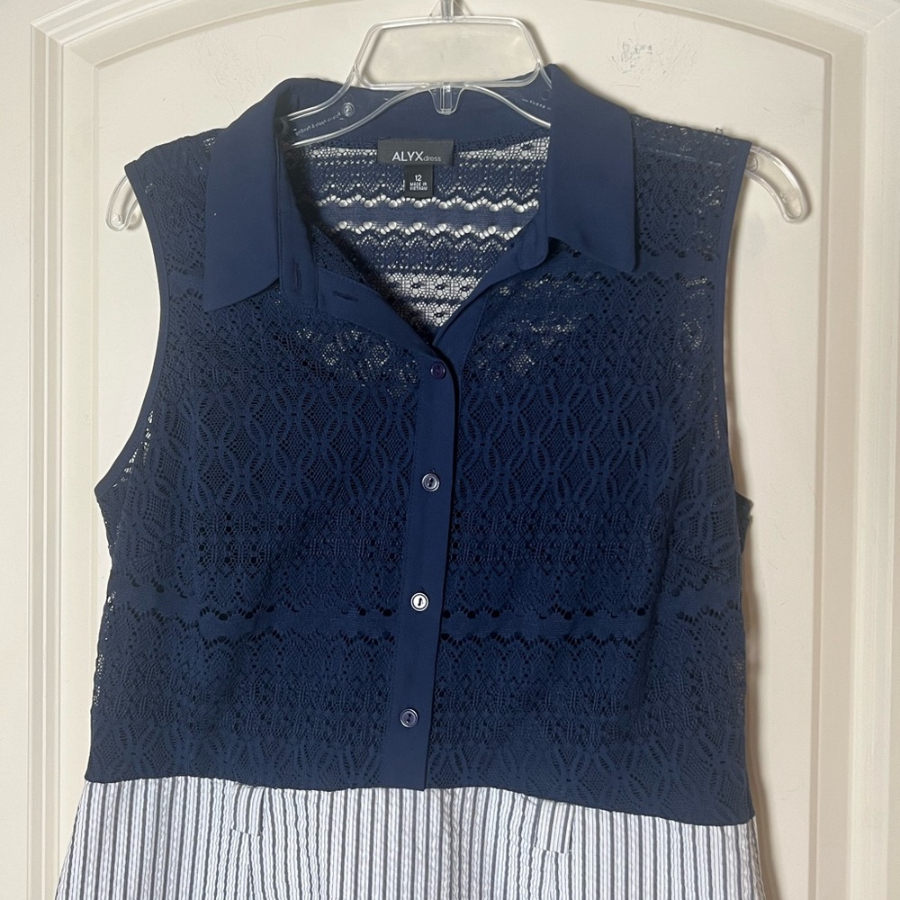 ALYX dress navy blue lace top with white and blue pin striped skirt - Picture 6 of 10